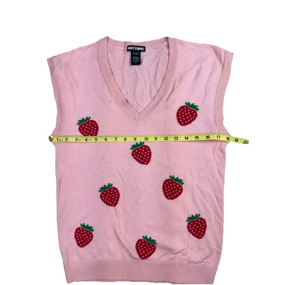 Womens Hot Topic Pink Strawberry Sweater Vest Small Preppy Academia Y2K Clueless - Picture 6 of 9
